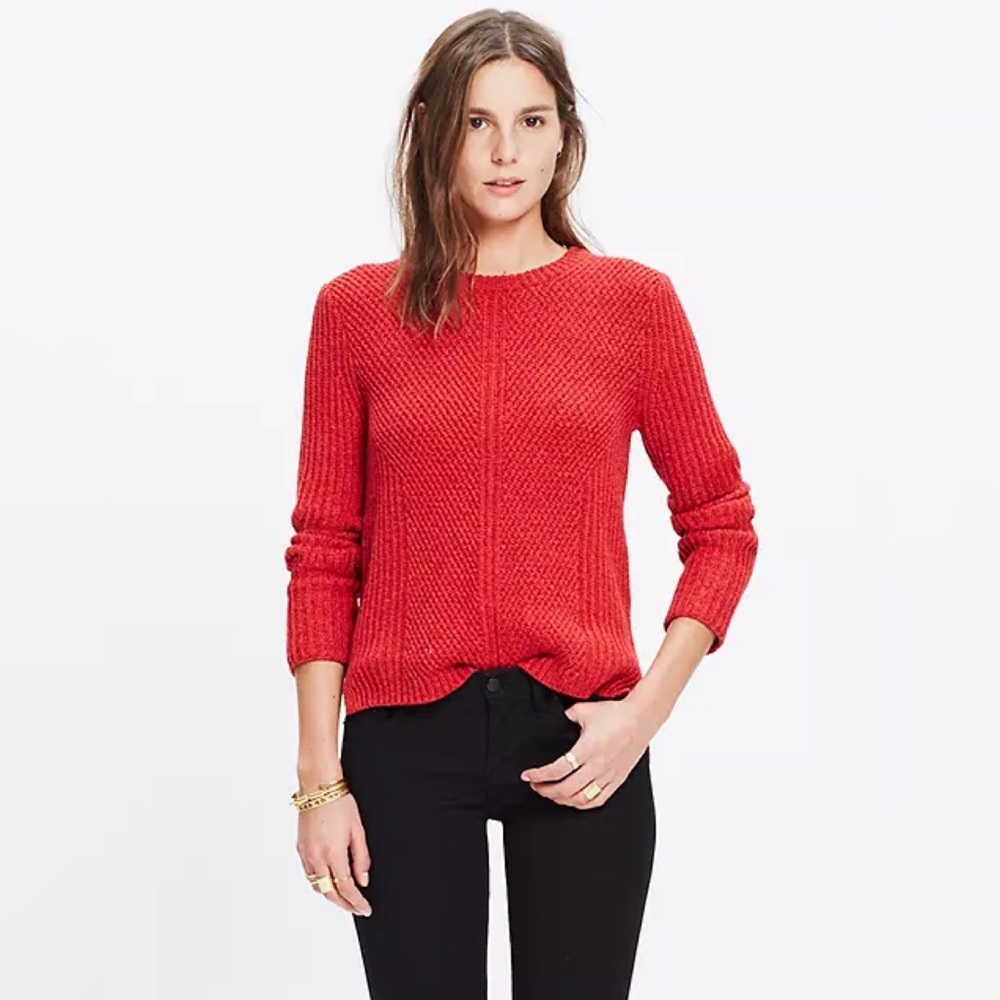 Madewell hexcomb texture red thick crewneck sweater - Picture 12 of 12